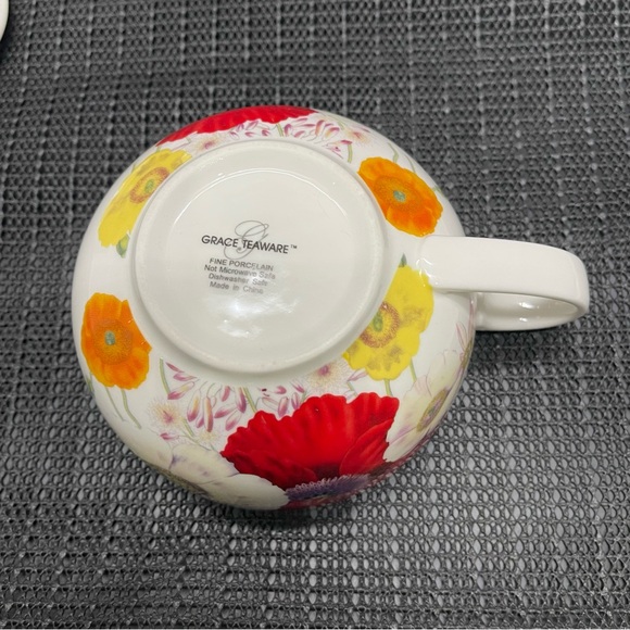 Grace Teaware Tea for One Cup Saucer Infuser With Lid Teapot Poppy Design - Picture 8 of 16